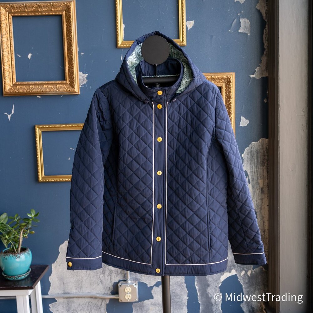 Women's Water Resistant Navy Blue Hooded Coat